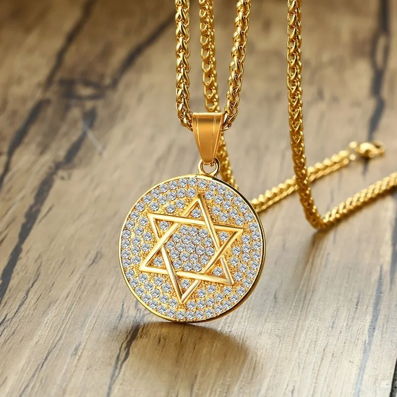 Vnox Mens Star of David Necklace Shiny CZ Stone Round Pendant Statement Male Collar Free Chain 24
Vnox Mens Star of David Necklace Shiny CZ Stone Round Pendant Statement Male Collar Free Chain 24