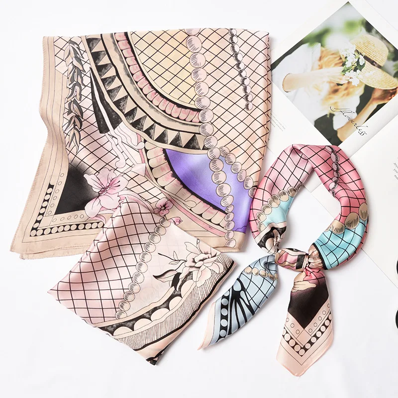 70*70Cm Square Silk Feel Satin Scarf Spain Luxury Brand Women Striped Line Head Skinny Hair Tie Band Small Kerchief Wrap Snood
70*70Cm Square Silk Feel Satin Scarf Spain Luxury Brand Women Striped Line Head Skinny Hair Tie Band Small Kerchief Wrap Snood