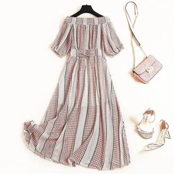 Summer Polka Dot Chiffon Dress Boat/Bateau Neckline Half Sleeve High Waist Midi Dress European And American Wind Temperament Wom
Summer Polka Dot Chiffon Dress Boat/Bateau Neckline Half Sleeve High Waist Midi Dress European And American Wind Temperament Wom
