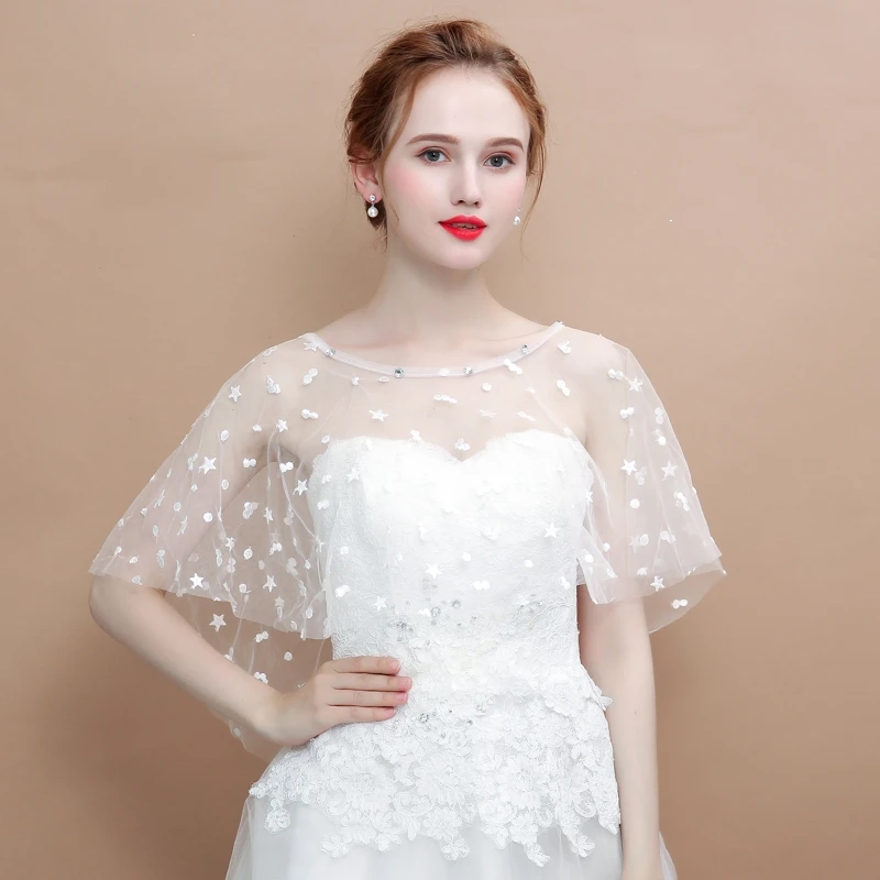 White Tulle Sheer Wrap Shawl Beaded Bolero Women Summer Short Cape Embroidered Stars Bridal Wedding Cover Up Jackets Handmade
White Tulle Sheer Wrap Shawl Beaded Bolero Women Summer Short Cape Embroidered Stars Bridal Wedding Cover Up Jackets Handmade