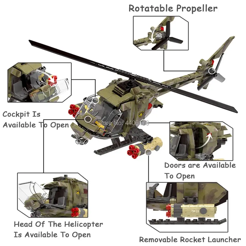 hot LegoINGlys military helicopter WW2 army war mini weapons guns figures MOC Building Blocks model brick toys for children gift
hot LegoINGlys military helicopter WW2 army war mini weapons guns figures MOC Building Blocks model brick toys for children gift