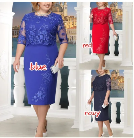 5XL Plus Size Fake Two Dress Women Lace Stitching Evening Party Dresses Fashion Summer Elegant Ladies O-Neck Sheath Dress
5XL Plus Size Fake Two Dress Women Lace Stitching Evening Party Dresses Fashion Summer Elegant Ladies O-Neck Sheath Dress