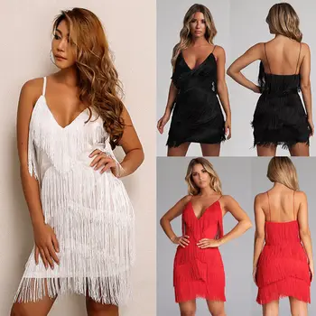 Sexy Summer Women Backless Short Tassels V-neck Sling Dress Evening Party Beach Dresses Sundress
Sexy Summer Women Backless Short Tassels V-neck Sling Dress Evening Party Beach Dresses Sundress