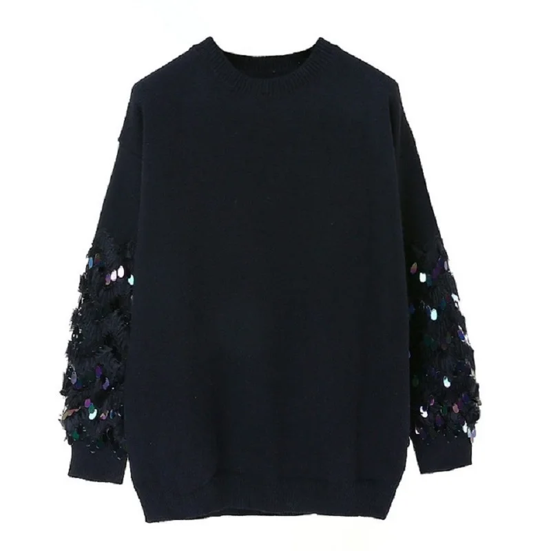 Runway Oversized Pullover 2018 pull femme Black Casual Loose Long Sleeve Sequins Winter Women Knitted Sweater sueter mujer
Runway Oversized Pullover 2018 pull femme Black Casual Loose Long Sleeve Sequins Winter Women Knitted Sweater sueter mujer