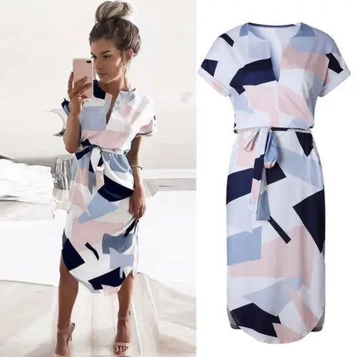 Fashion Women Ladies Summer Print Boho Dress Short Sleeve Night Party Bandage Beach Dresses Sundress 2019 NEW
Fashion Women Ladies Summer Print Boho Dress Short Sleeve Night Party Bandage Beach Dresses Sundress 2019 NEW
