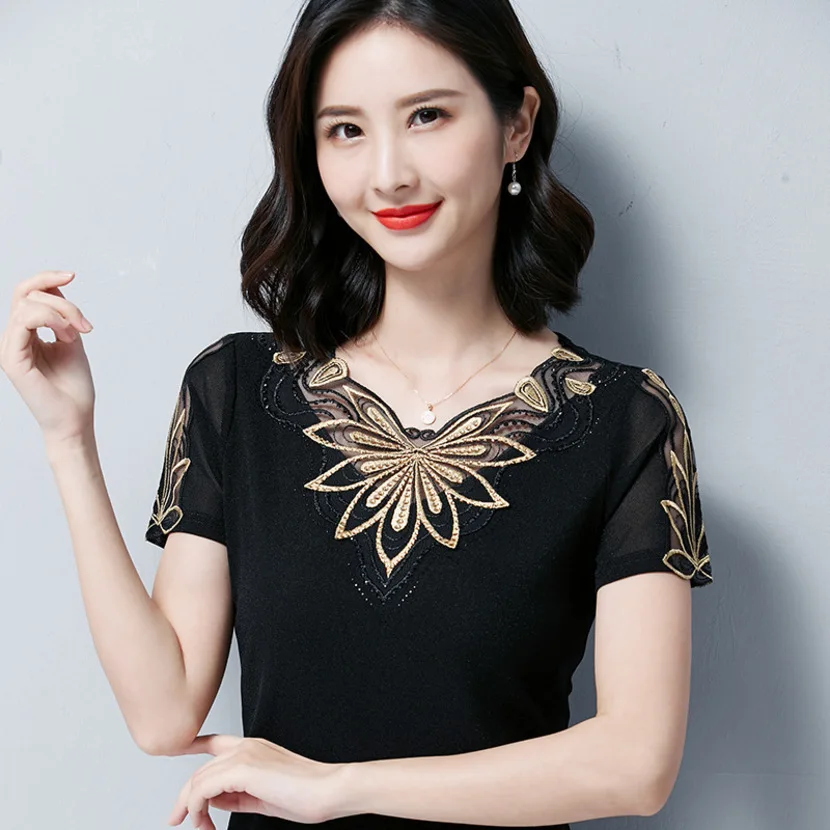 Women Blouse New 2019 Fashion Casual V-neck Short Sleeve Hollow Out Mesh Tops Elegant Embroidery Shirts Plus Size 3XL
Women Blouse New 2019 Fashion Casual V-neck Short Sleeve Hollow Out Mesh Tops Elegant Embroidery Shirts Plus Size 3XL