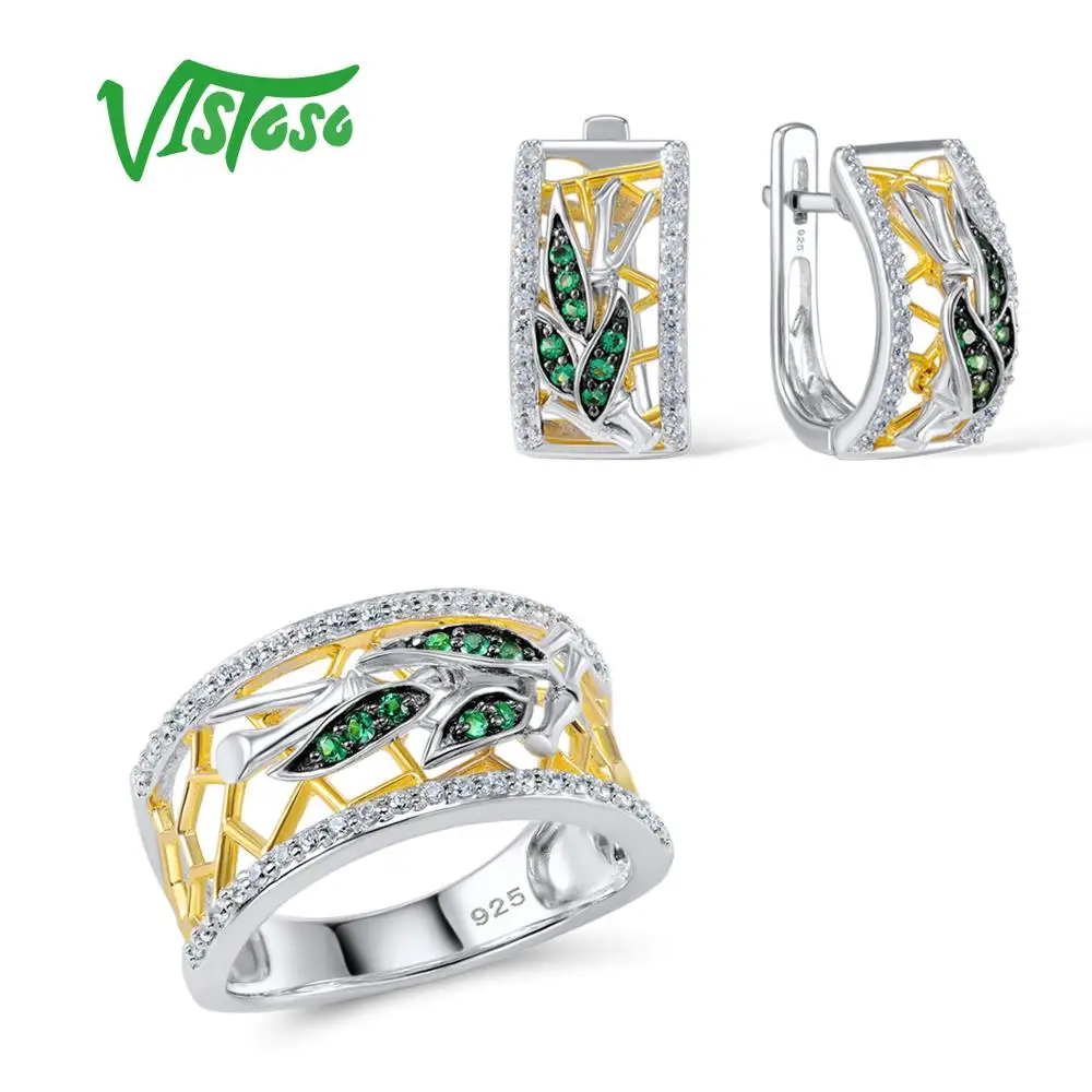 VISTOSO Jewelry Sets For Woman Green Spinels White CZ Stones Jewelry Set Earrings Ring 925 Sterling Silver Fashion Fine Jewelry
VISTOSO Jewelry Sets For Woman Green Spinels White CZ Stones Jewelry Set Earrings Ring 925 Sterling Silver Fashion Fine Jewelry