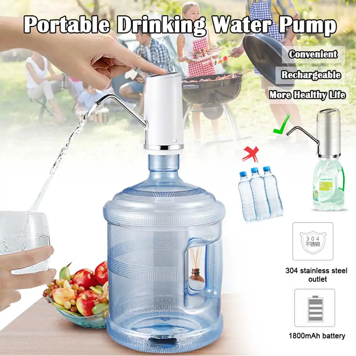 

Portable Automatic Electric Water Pump Drinking Bottle Switch USB Rechargeable Home Office Water Pump Machine for Bottled Water