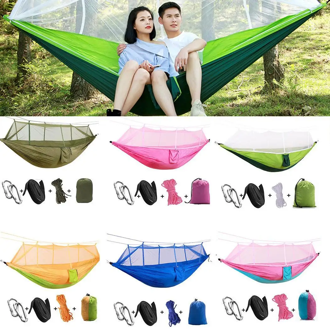 

Outdoor Hanging Hammock with Mosquito Net Solid 2 Person Hiking Travel 200KG Camping Tent All Season