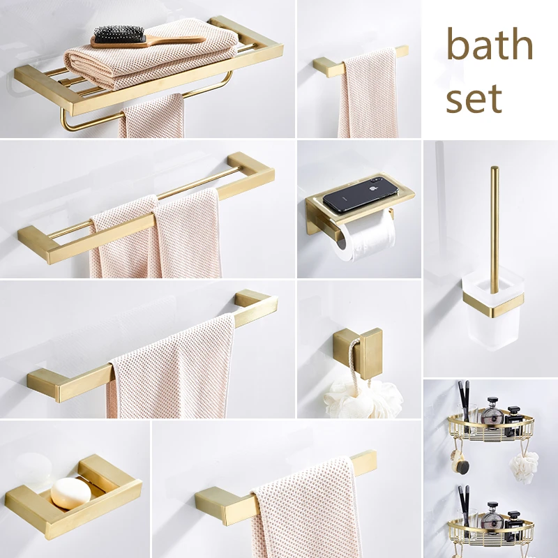 Bathroom Set Accessories Stainless Steel Brushed Gold Towel Rack with Hook Wall Toilet Brush Holder,toilet Roll Paper Holder
Bathroom Set Accessories Stainless Steel Brushed Gold Towel Rack with Hook Wall Toilet Brush Holder,toilet Roll Paper Holder