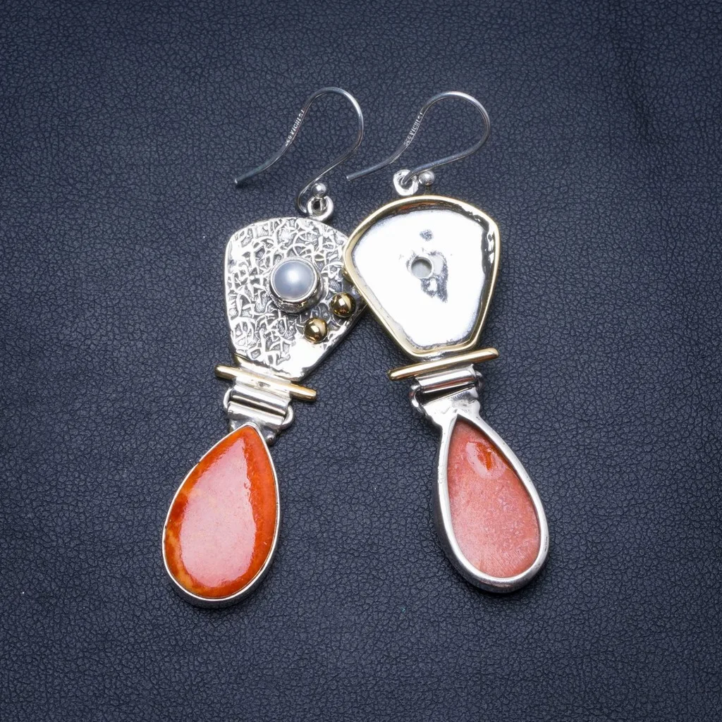 Natural Two Tones Coral and River Pearl Handmade Unique 925 Sterling Silver Earrings 2.5" Y0202
Natural Two Tones Coral and River Pearl Handmade Unique 925 Sterling Silver Earrings 2.5" Y0202