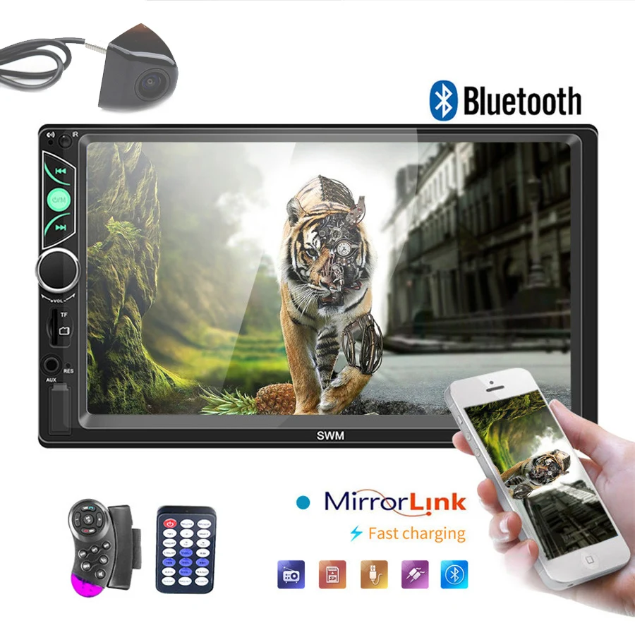 2 Din Universal car radio 7'' inch LCD Touch Screen Car Radio Player Bluetooth Mirror Link Car Audio with Rear View Camera
2 Din Universal car radio 7'' inch LCD Touch Screen Car Radio Player Bluetooth Mirror Link Car Audio with Rear View Camera