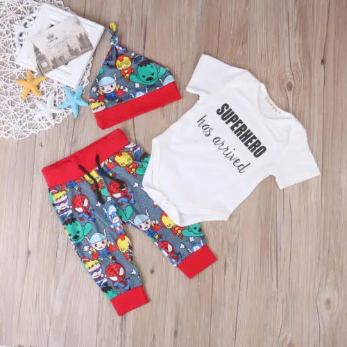 2019 Newborn Infant Baby Boy Outfits Superhero Romper T-shirt+Long Pants Hat 3pcs Set
2019 Newborn Infant Baby Boy Outfits Superhero Romper T-shirt+Long Pants Hat 3pcs Set