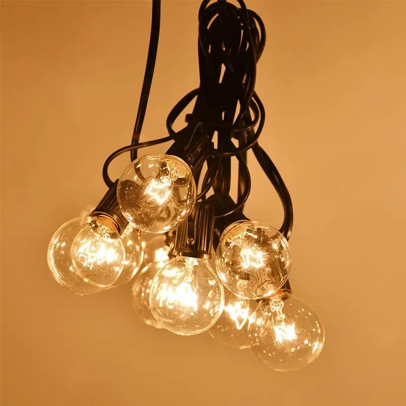 Теплый белый 25 50 100 LED прозрачные лампочки G40 Глобус гирлянды 110 220 В ЕС/США вилка