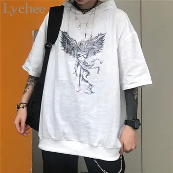 Lychee Harajuku Angle Print Hooded Female T-shirts Top Tees Short Sleeve Summer Spring Women Hooded T-shirt Top Tees 
Lychee Harajuku Angle Print Hooded Female T-shirts Top Tees Short Sleeve Summer Spring Women Hooded T-shirt Top Tees
