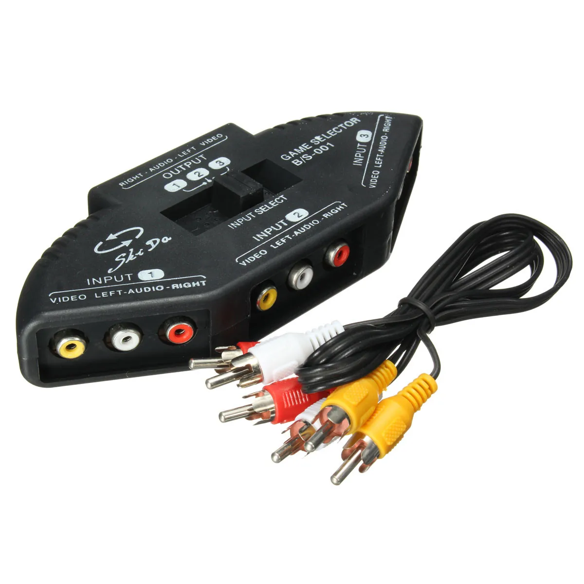

3 Way Audio Video AV RCA Switch Box Composite Selector Splitter With FT Cables for All Standard AV Devices