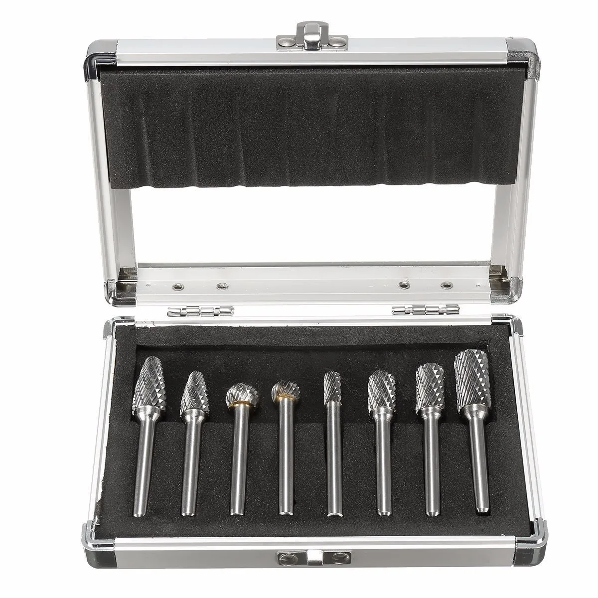 8Pc 1/4'' Shank Double Cut Carbide Rotary Burr Die Grinder Grinding Bit Tool Set with Aluminum Box