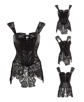 Womens Gothic Faux Leather Lace Overbust Steampunk Corset Bustier Dress With Thong
Womens Gothic Faux Leather Lace Overbust Steampunk Corset Bustier Dress With Thong