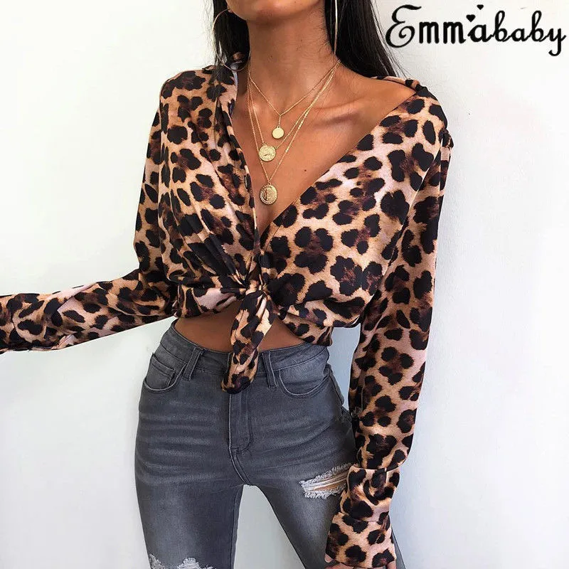 2018 Autumn women blouse shirt front bow tie Leopard long sleeve female crop top v neck slim sexy shirts fashion blusas
2018 Autumn women blouse shirt front bow tie Leopard long sleeve female crop top v neck slim sexy shirts fashion blusas