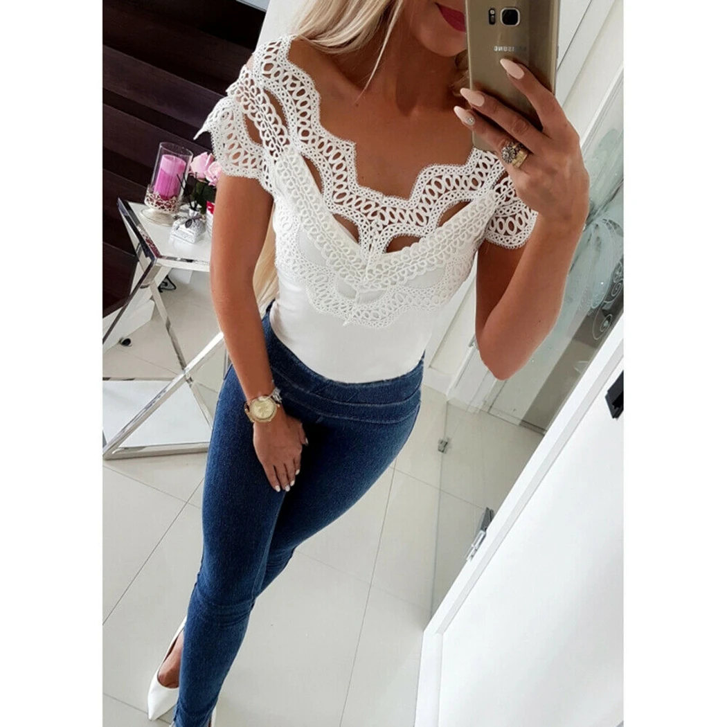 Sexy Off Shoulder Lace T Shirt Women Casual Hollow Out Slash Neck T-Shirt Fashion Summer Tops Slim Fit Tshirt Tee Femme Blusas
Sexy Off Shoulder Lace T Shirt Women Casual Hollow Out Slash Neck T-Shirt Fashion Summer Tops Slim Fit Tshirt Tee Femme Blusas