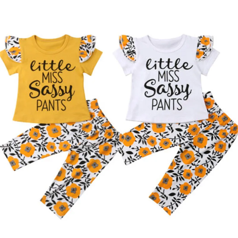 Infant Kids Baby Girl Fashion Summer Sets Ruffle Fly Sleeve Letter Prinr Tops T-Shirt Flower Long Pants 2Pcs Outfits Cotton 0-5Y
Infant Kids Baby Girl Fashion Summer Sets Ruffle Fly Sleeve Letter Prinr Tops T-Shirt Flower Long Pants 2Pcs Outfits Cotton 0-5Y
