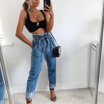 Women Blue Black Denim Pants High Waist Drawstring Straight Vogue Denim Pencil Pants Lace Up Belt Vintage Frayed wash Trousers
Women Blue Black Denim Pants High Waist Drawstring Straight Vogue Denim Pencil Pants Lace Up Belt Vintage Frayed wash Trousers