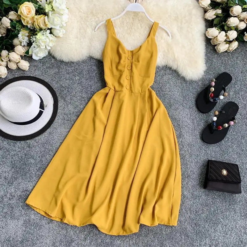 Women V-neck Sleeveless Chiffon Dress Solid Color Summer Dress Female Vintage Long Dresses Beach Style Korean Fashion
Women V-neck Sleeveless Chiffon Dress Solid Color Summer Dress Female Vintage Long Dresses Beach Style Korean Fashion