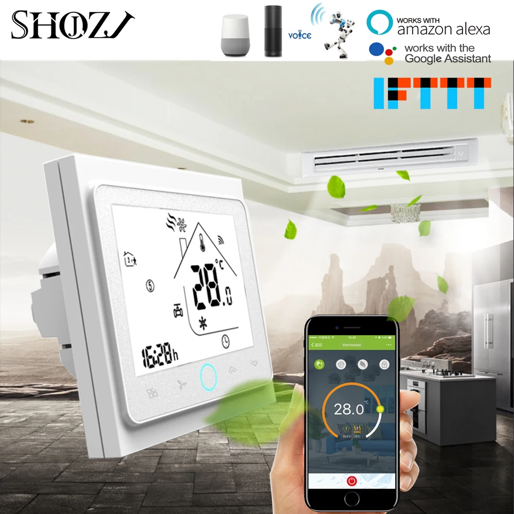 TUYA 2 Pipe 4 Pipe Fan Coil Programmable WiFi Central Air Conditioner Thermostat Temperature Controller Unit Work with Alexa
TUYA 2 Pipe 4 Pipe Fan Coil Programmable WiFi Central Air Conditioner Thermostat Temperature Controller Unit Work with Alexa