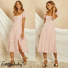 2019 nueva llegada vestido de cuello cuadrado Boho para mujer Polka Dot para fiesta de noche para señoras ropa de fiesta verano(China)