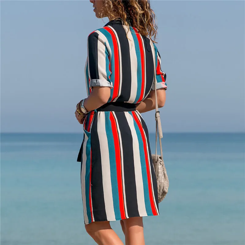 2019 Summer Dress Women Fashion Lace Up Knee Length Dress With Buttons Striped Turn Down Collar Casual Dress Sundress Vestido
2019 Summer Dress Women Fashion Lace Up Knee Length Dress With Buttons Striped Turn Down Collar Casual Dress Sundress Vestido