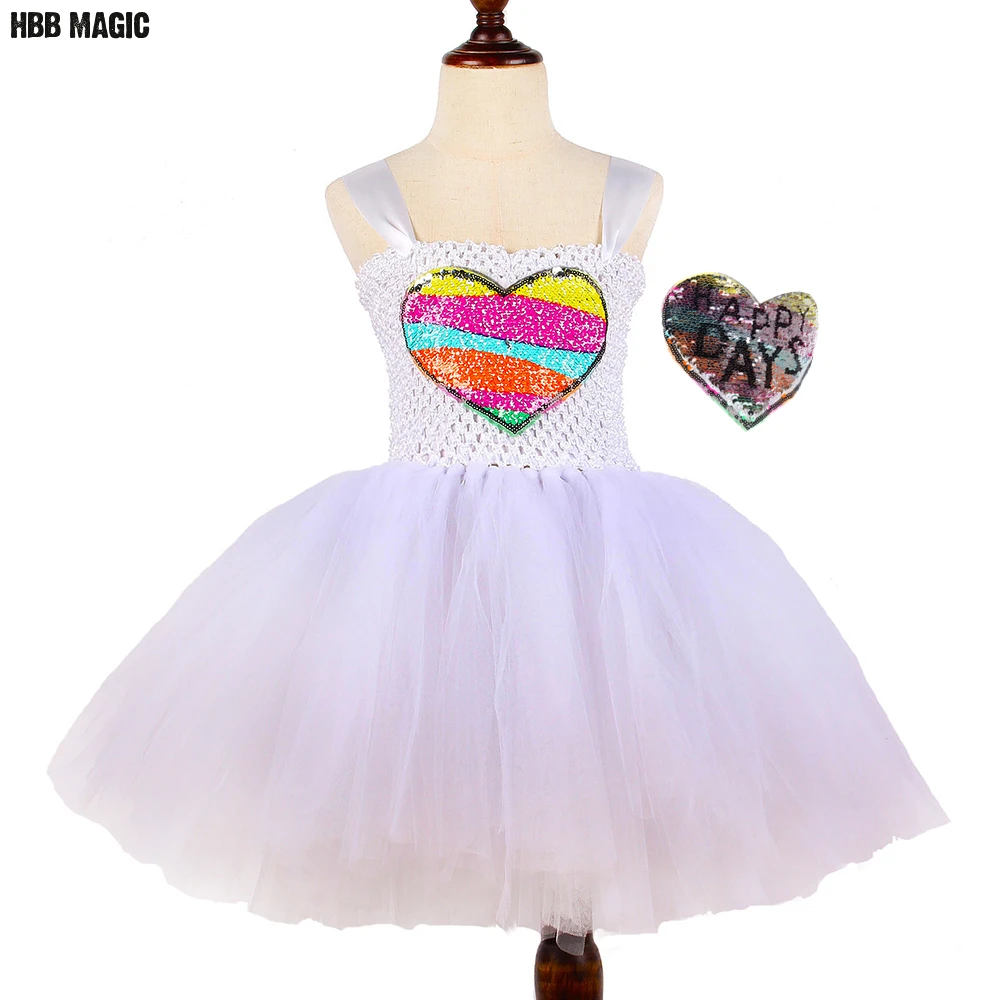 Flip Up Sequins Tutu Dress White Tulle Reversible Sparkly Rainbow Heart Kids Tutu Dresses for Girls Birthday Party Costume 1-8Y
Flip Up Sequins Tutu Dress White Tulle Reversible Sparkly Rainbow Heart Kids Tutu Dresses for Girls Birthday Party Costume 1-8Y
