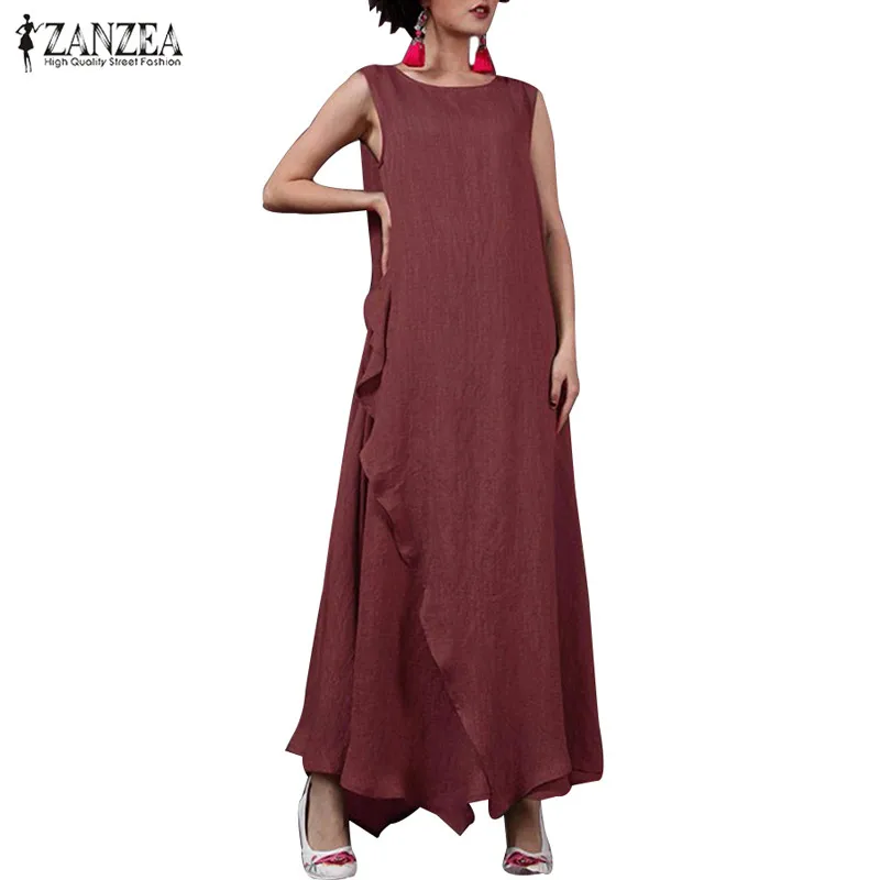2019 ZANZEA Summer Fashion Solid Split Dress Women Casual Sleeveless O Neck Ruffled Party Loose Long Maxi Dresses Sundress Robe
2019 ZANZEA Summer Fashion Solid Split Dress Women Casual Sleeveless O Neck Ruffled Party Loose Long Maxi Dresses Sundress Robe