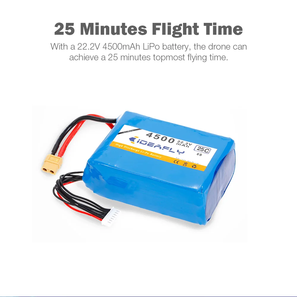 22.2V 4500mAh 6S 25C Li-po Battery for IDEAFLY Poseidon-480 Fishing Drone FPV Quadcopter 
22.2V 4500mAh 6S 25C Li-po Battery for IDEAFLY Poseidon-480 Fishing Drone FPV Quadcopter