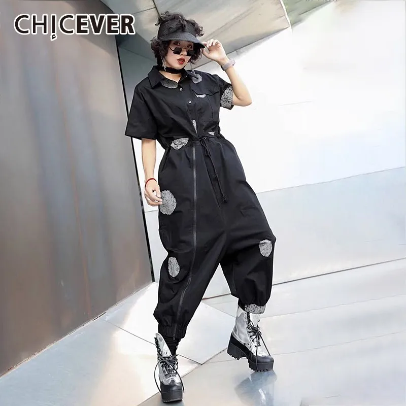CHICEVER Casual Black Dot Print Women Jumpsuit Lapel Short Sleeve Button High Waist Pockets Loose Oversize Female Bodysuit 2019
CHICEVER Casual Black Dot Print Women Jumpsuit Lapel Short Sleeve Button High Waist Pockets Loose Oversize Female Bodysuit 2019