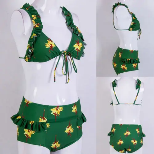 New Style Women Bikini Set Bandage Beachwear Push-up Padded Swimsuit Floral Print Bathing Suit High Waist Green Swimwear 2018 | Спорт и