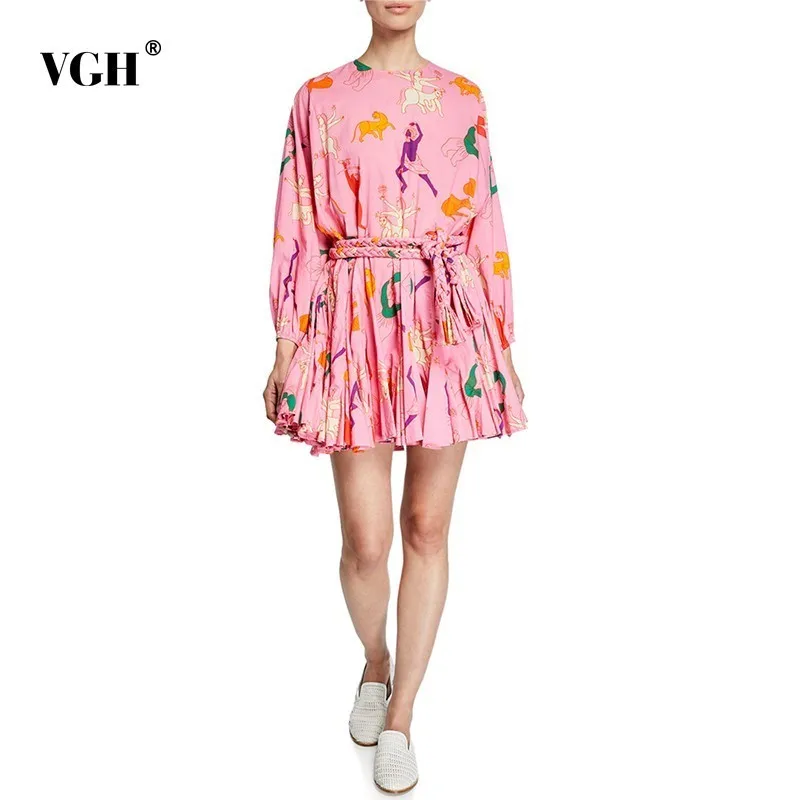 VGH Spring Mini A Line Dress For Women Long Sleeve O Neck Bandage High Waist Sweet Cartoon Dresses Female Fashion New Tide 2019
VGH Spring Mini A Line Dress For Women Long Sleeve O Neck Bandage High Waist Sweet Cartoon Dresses Female Fashion New Tide 2019