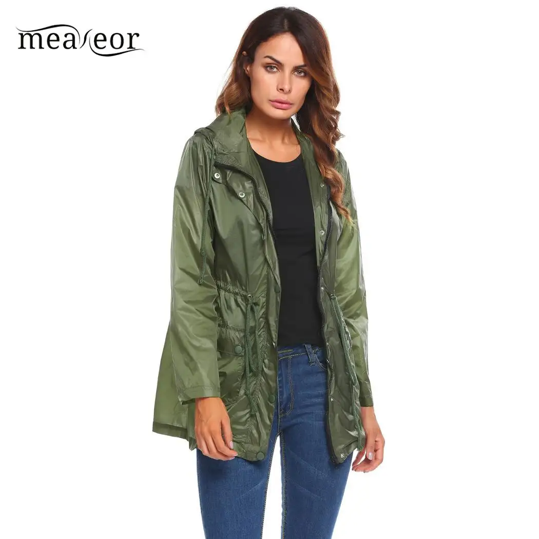 Meaneor Lightweight Women Jackets Hooded Rain Coat Drawstring Overcoats Solid Women Raincoat Waterproof Autumn Jacket Outerwear
Meaneor Lightweight Women Jackets Hooded Rain Coat Drawstring Overcoats Solid Women Raincoat Waterproof Autumn Jacket Outerwear