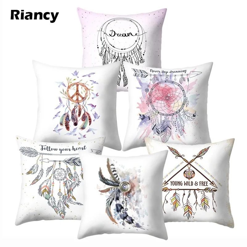 

boho indain pillow cushion cover feather dreamcatcher decoration sofa car cushions home decor pillowcase 45*45 40595