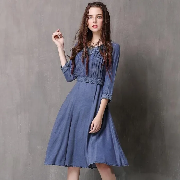 #2452 Brand Summer V-neck Half Sleeve Lace Belt Denim Dress Women Vintage High Waist Ruffles Jeans Dress Female Split Joint 
#2452 Brand Summer V-neck Half Sleeve Lace Belt Denim Dress Women Vintage High Waist Ruffles Jeans Dress Female Split Joint