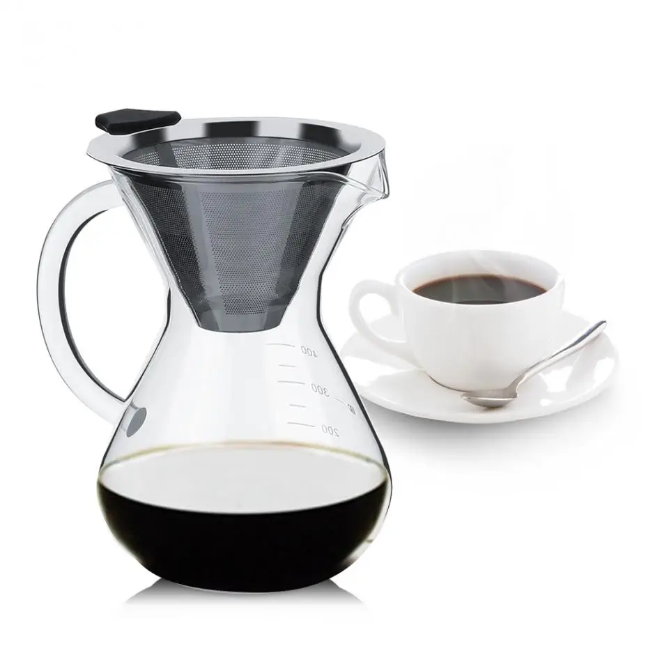 400ML Pour Over Drip Coffee Maker Reusable Paperless Stainless Steel Filter Glass Carafe Heat Resistant Silicone Cuff Pot
400ML Pour Over Drip Coffee Maker Reusable Paperless Stainless Steel Filter Glass Carafe Heat Resistant Silicone Cuff Pot