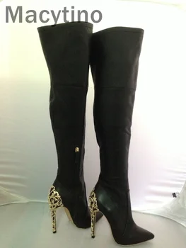 Gold Flower Metal Heel Women Thigh High Boots Stilettos Women Sexy Over the Knee Boots Pointy Toe High Heel Black Long Boots
Gold Flower Metal Heel Women Thigh High Boots Stilettos Women Sexy Over the Knee Boots Pointy Toe High Heel Black Long Boots