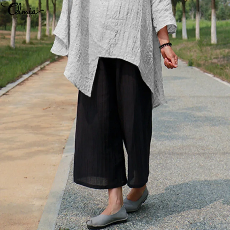 Celmia Vintage Women Summer Wide Leg Pant 2019 New Casual Long Trousers Loose Turnip Palazzo Elastic Waist Plus Size Pants 5XL
Celmia Vintage Women Summer Wide Leg Pant 2019 New Casual Long Trousers Loose Turnip Palazzo Elastic Waist Plus Size Pants 5XL