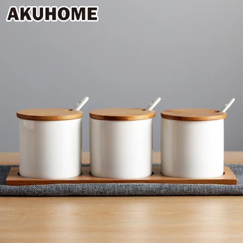 3 Pcs Ceramic Spice Set Jar With Spoon And Cover Simple And Creative Japanese-style Sugar Salt Jar AKUHOME
3 Pcs Ceramic Spice Set Jar With Spoon And Cover Simple And Creative Japanese-style Sugar Salt Jar AKUHOME