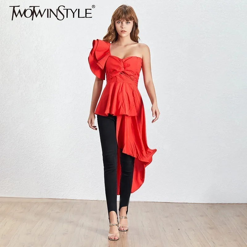 TWOTWINSTYLE Fashion Summer Bow Women's Shirt Asymmetrical Collar Backless Off Shoulder Solid Blouse Top Female 2019 New Tide
TWOTWINSTYLE Fashion Summer Bow Women's Shirt Asymmetrical Collar Backless Off Shoulder Solid Blouse Top Female 2019 New Tide