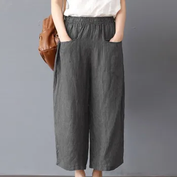 New Arrival Women Casual Plus Size Straight Pants Pockets Striped Cotton Linen Elastic Waist Loose Trousers
New Arrival Women Casual Plus Size Straight Pants Pockets Striped Cotton Linen Elastic Waist Loose Trousers
