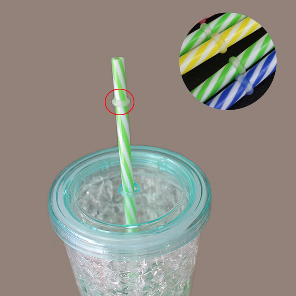 

50pcs Two Colors Thread Pattern Reusable Plastic Thick Drinking Straws Mason Jar Straws (Mixed Colors)