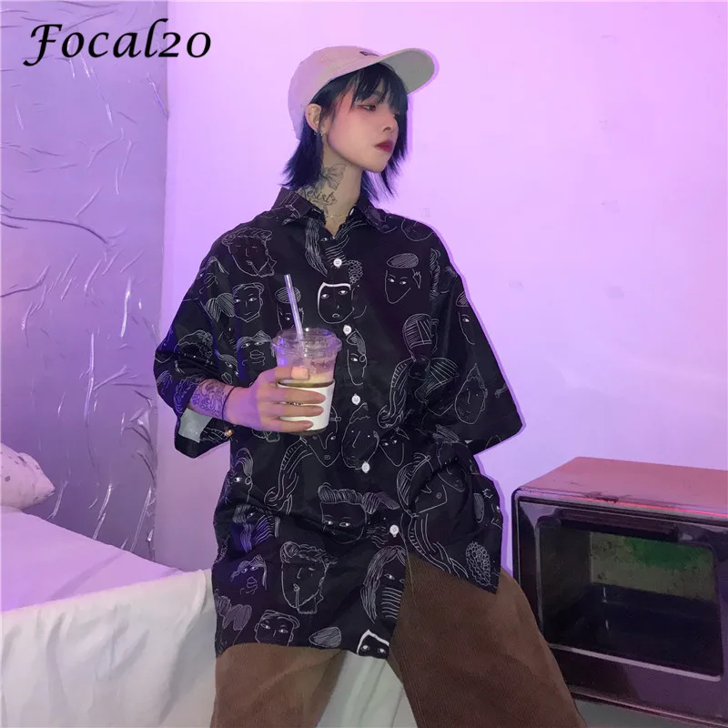 Focal20 Streetwear Face Print Female Shirts Blouse Turn-down Collar Short Sleeve Loose Summer Spring Women Blouse Shirt
Focal20 Streetwear Face Print Female Shirts Blouse Turn-down Collar Short Sleeve Loose Summer Spring Women Blouse Shirt