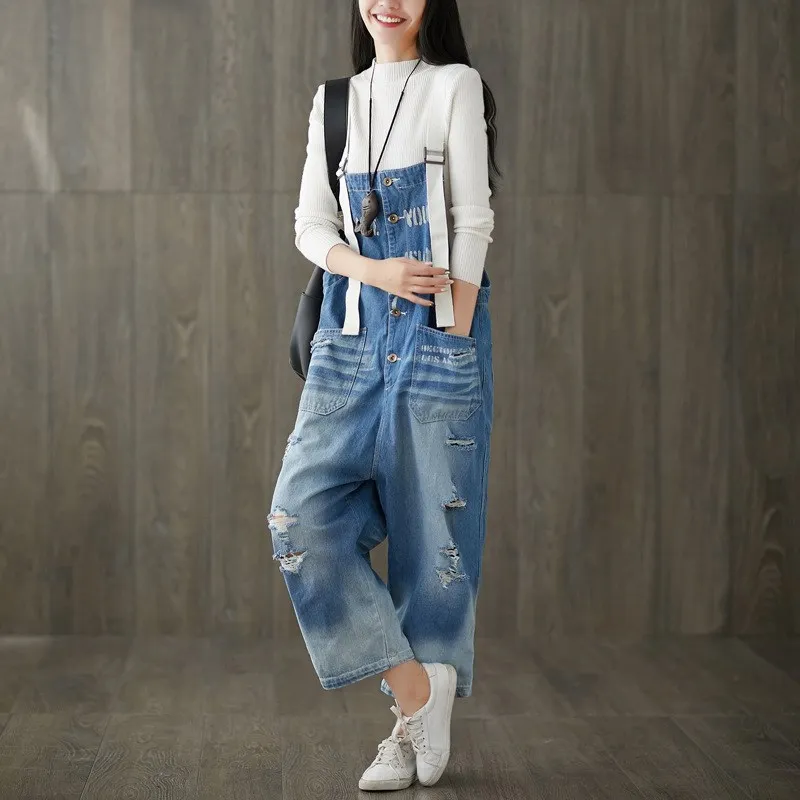 Autumn Women Plus Size Hole Denim Jumpsuit Pockets Loose Letter Print Jeans Rompers Casual Denim Overall Playsuit With Pocket
Autumn Women Plus Size Hole Denim Jumpsuit Pockets Loose Letter Print Jeans Rompers Casual Denim Overall Playsuit With Pocket