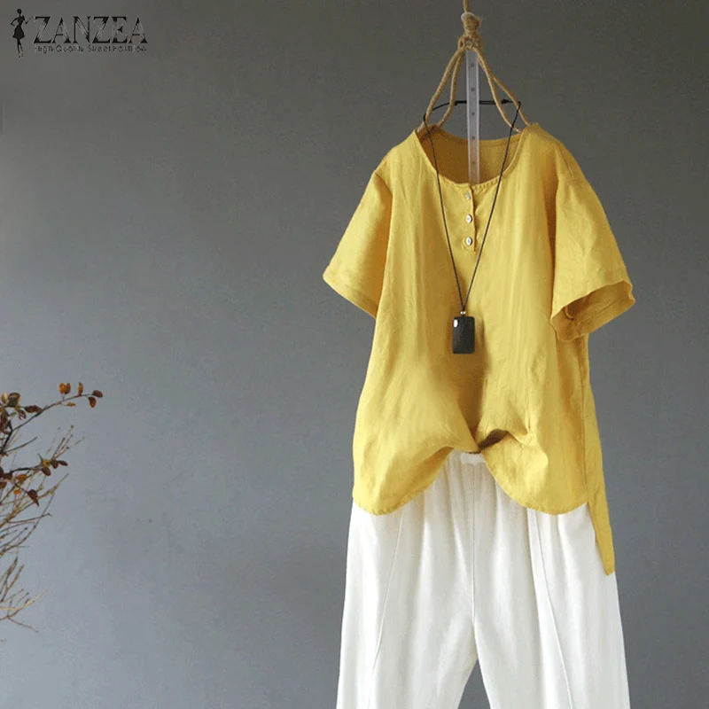 2019 ZANZEA Summer Women Short Sleeve Solid Linen Shirt Vintage Cotton Blouse Tunic Tops Casual Robe Chemise Femininas Blusas
2019 ZANZEA Summer Women Short Sleeve Solid Linen Shirt Vintage Cotton Blouse Tunic Tops Casual Robe Chemise Femininas Blusas
