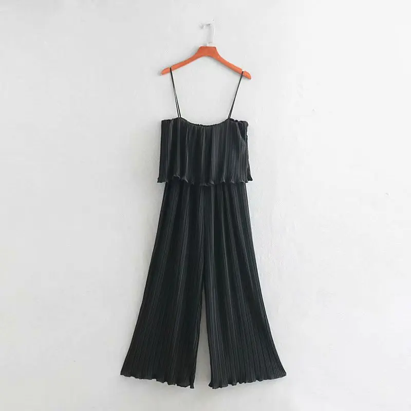 Women Off Shoulder Sleeveless Wide Leg Jumpsuits 2019 Summer Spaghetti Strap Sexy Jumpsuit Solid Pleated Loose Long Rompers | Женская